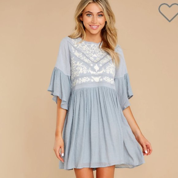 NWT Ahead Of The Curve Ash Blue Embroidered Dress - Picture 1 of 4